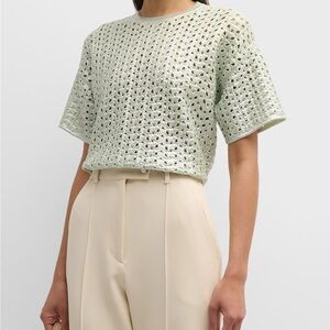 ST JOHN
Metallic Lacquered Crochet Knit T-shirt In Pale Lime